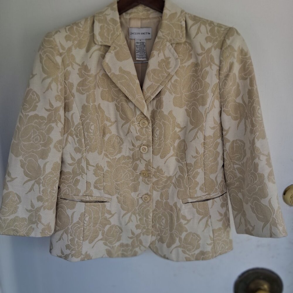 Jaclyn Smith Blazer Women's Jacket Suit Separate Size 10 Cream Floral Textured